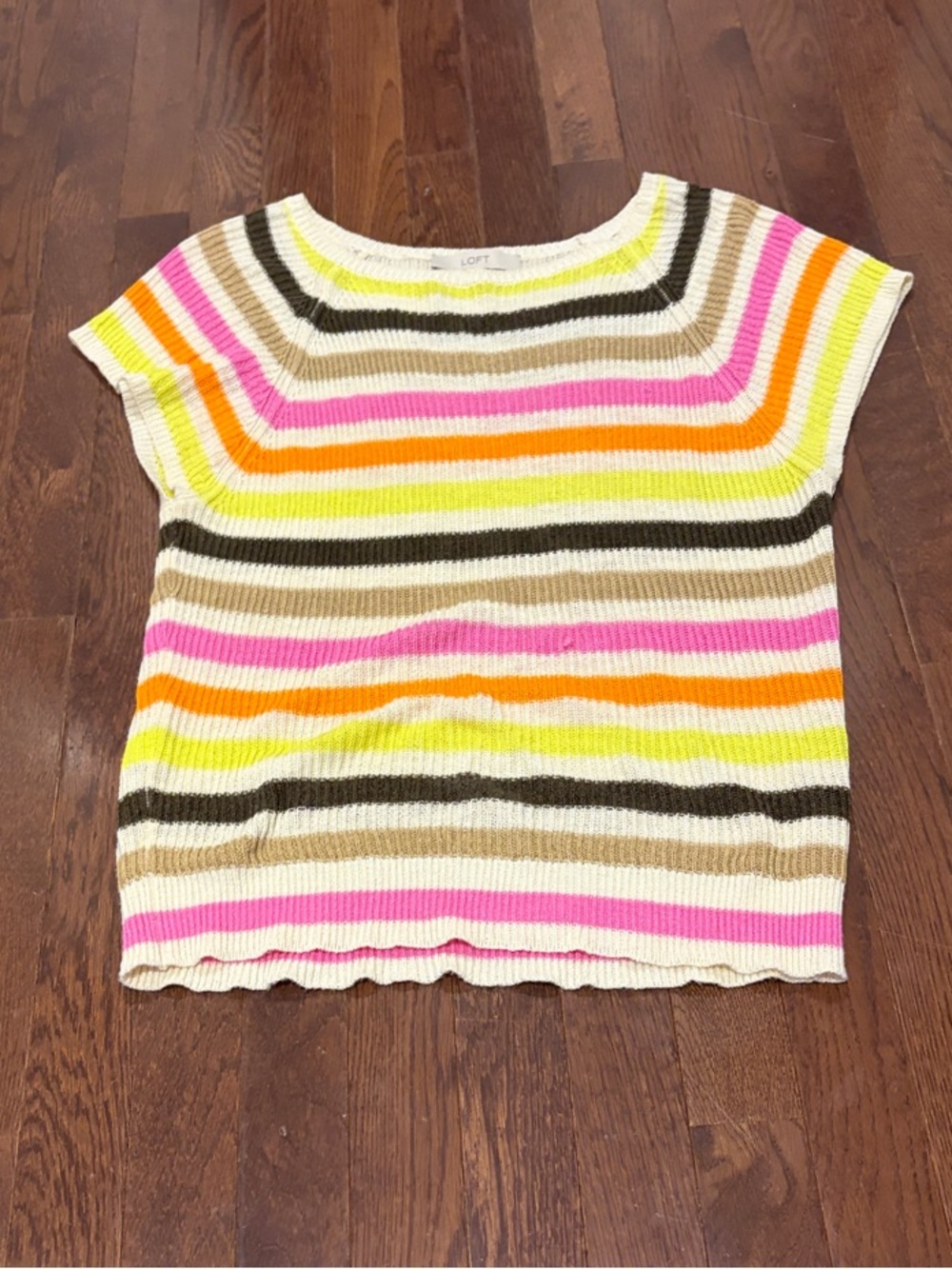 LOFT Striped Knit Top in Cream, Yellow, Pink & Orange